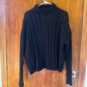 Ralph Lauren Oversized Black Cable Knit Turtleneck Sweater